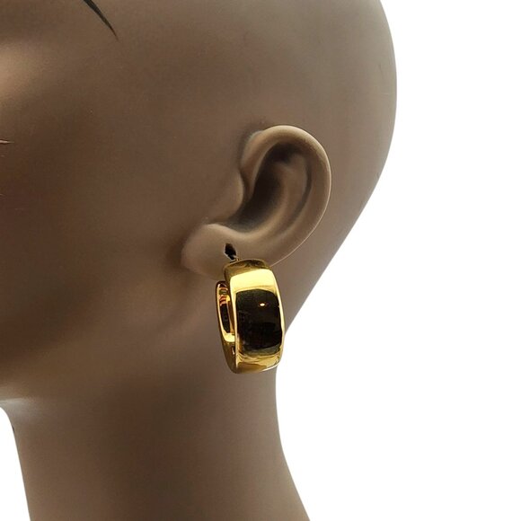 14K Yellow Gold Wide Hoop Earrings #22718 - Picture 4 of 6